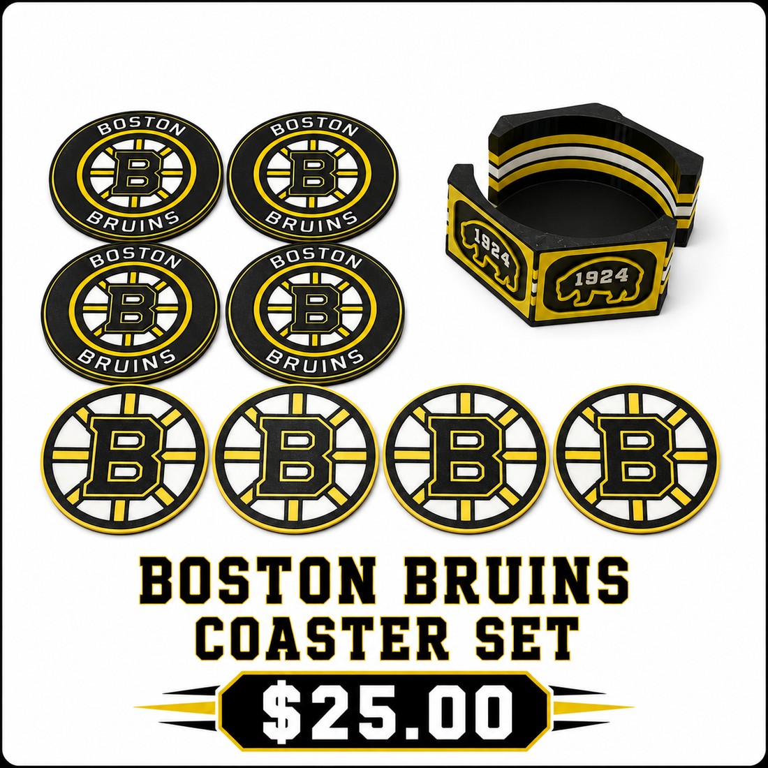 Boston Bruins coaster set with holder