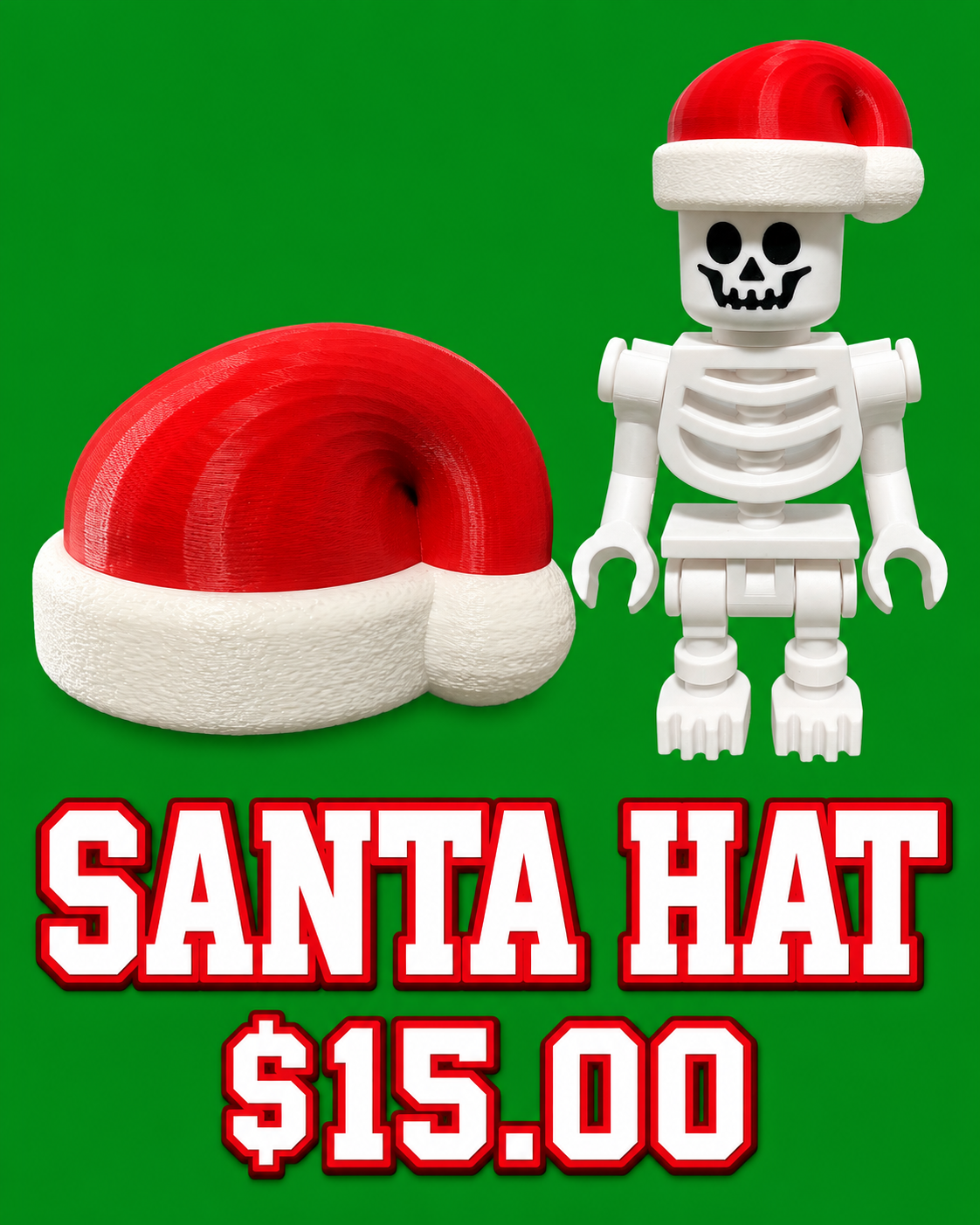 Red and white Santa hat for a Lego Skeleton