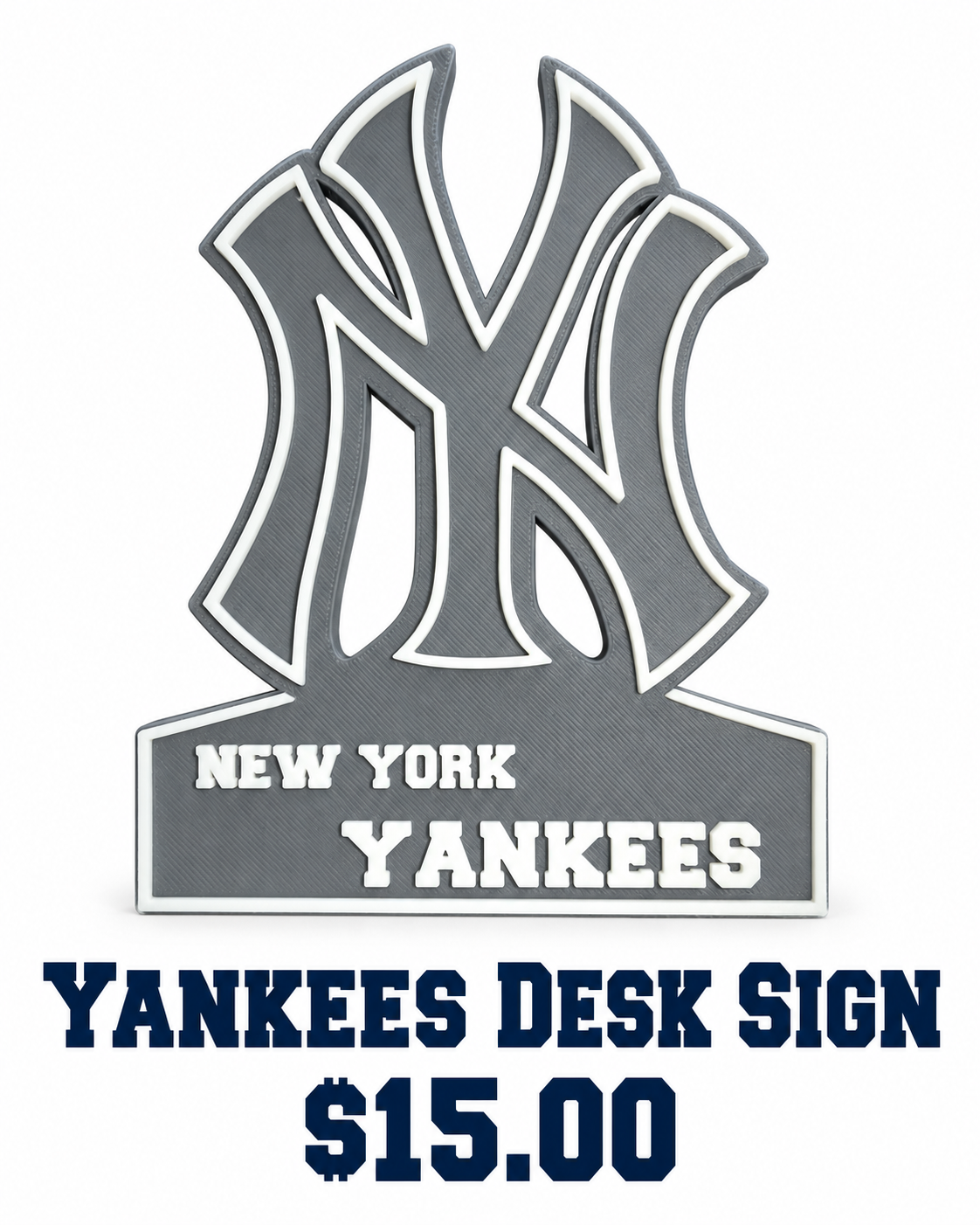 Grey and white New York Yankees logo desk sign
