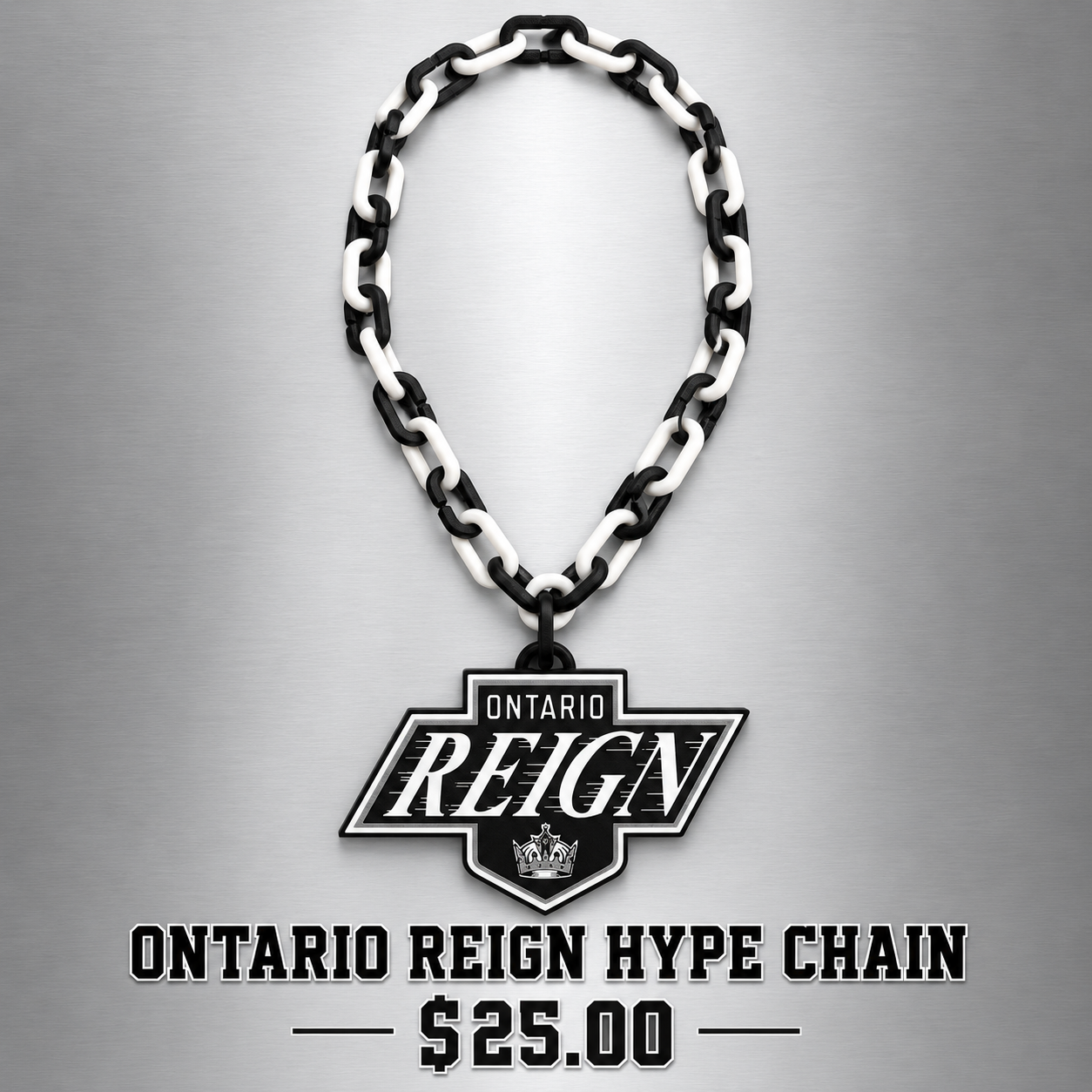 Black and white Ontario Reign hype chain with Ontario Reign pendant