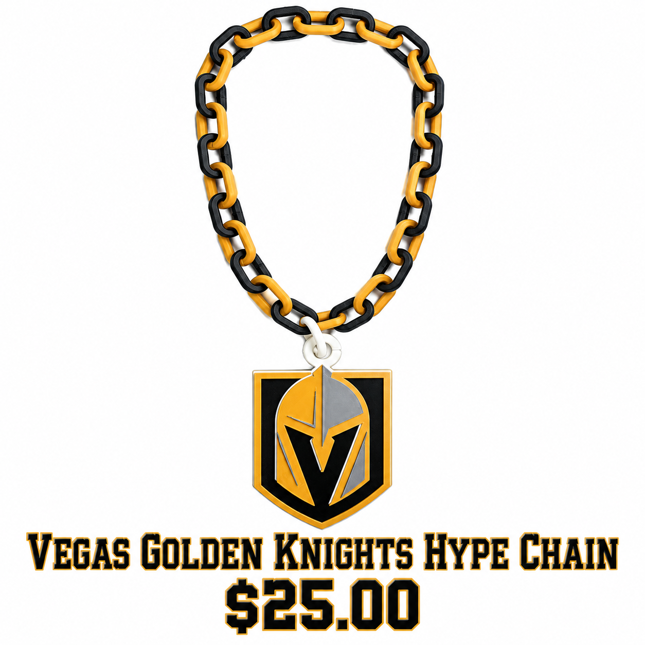 Black and gold Vegas Golden Knights hype chain with knight helmet pendant
